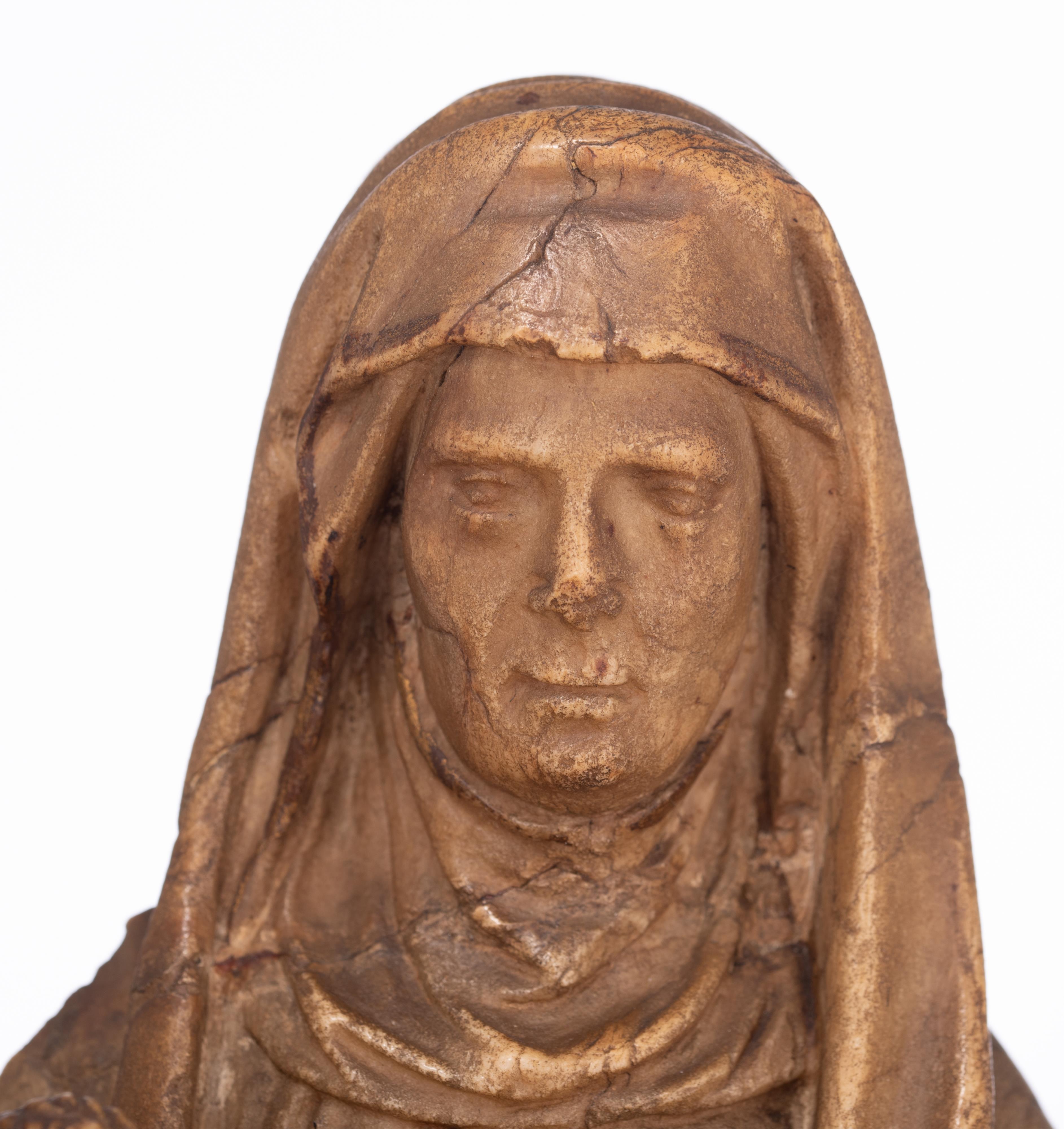 An alabaster Saint Anne with the Virgin and Child, 16thC, the Southern Netherlands, H 42 cm - Bild 5 aus 11