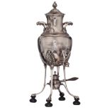 A French 19thC silver Empire style bouilloire (tea kettle), H 46,2 cm - weight 2.260 g.