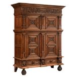 A Dutch-Zeelandic oak four-doors pillar cupboard, 17thC, H 210 - W 162 - D 61 cm