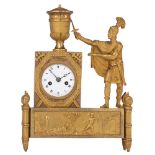 A French Restauration mantle clock, depicting the tragic story of Patroclus, H 33 - W 24,5 cm