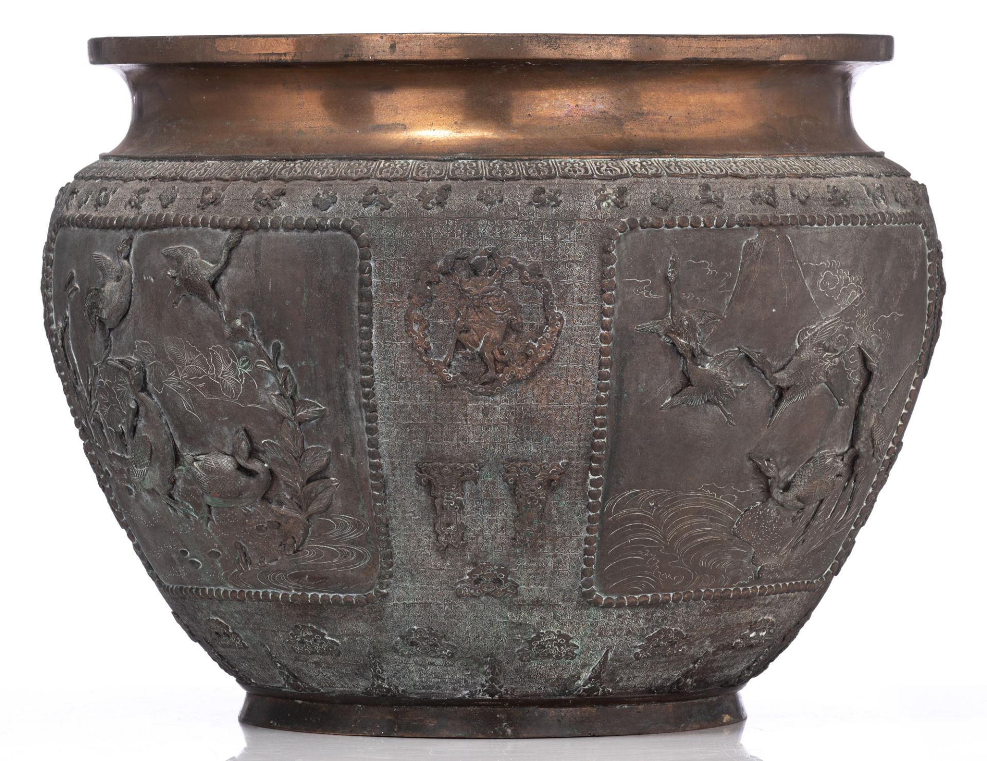 A Japanese bronze planter, Meiji period, H 45,8 - W 61 cm - Image 4 of 16