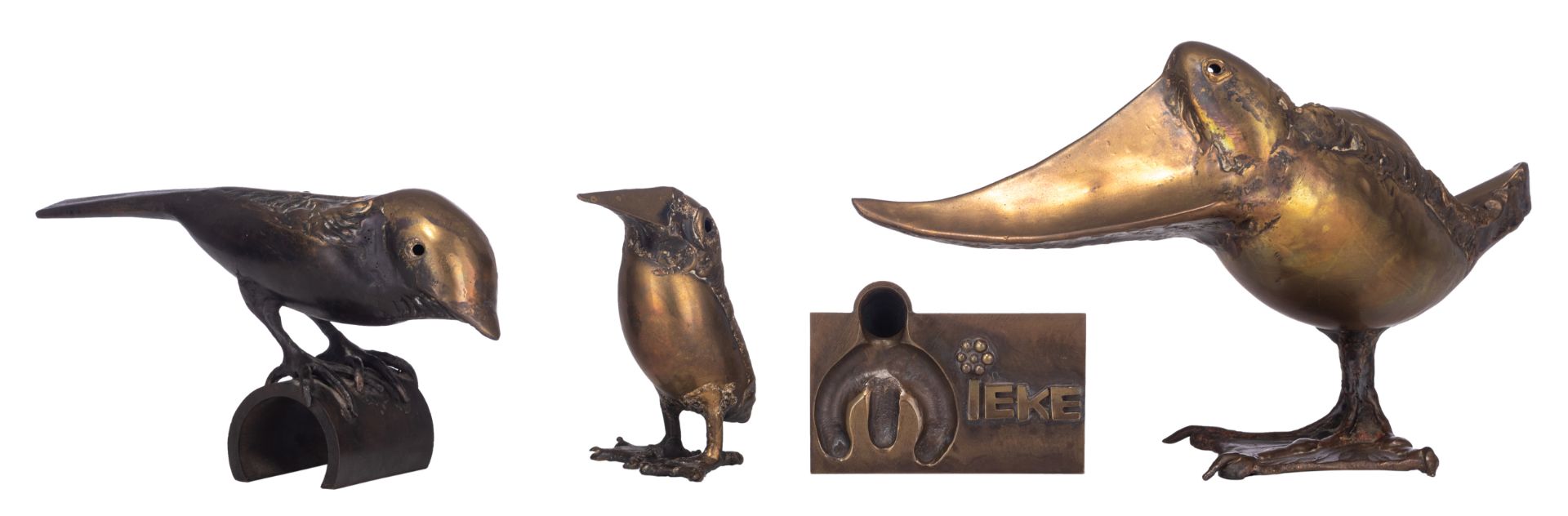 A collection of brass birds by Jef Claerhout (1937), H 7 - 15,5 cm