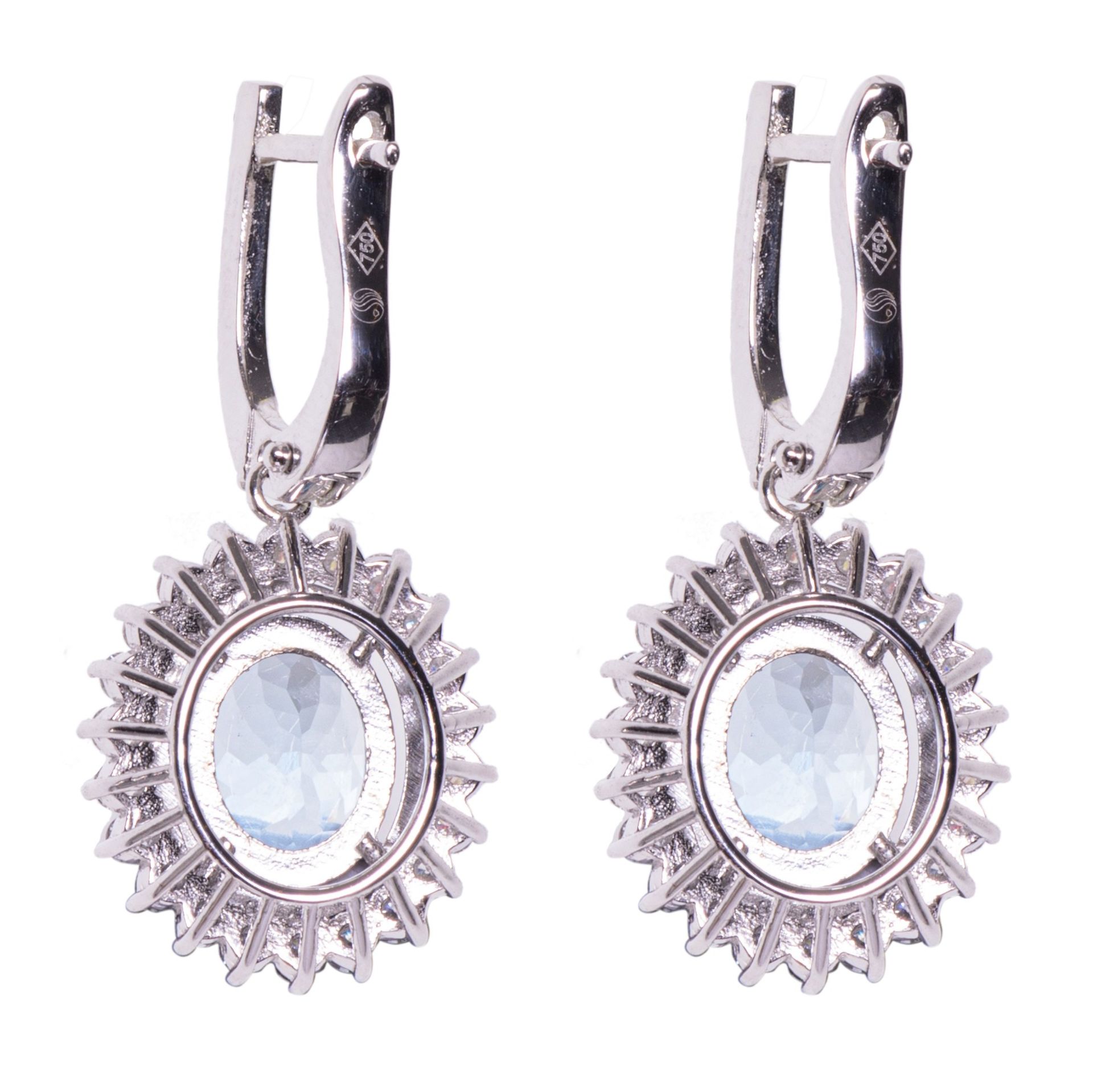 A pair of 18ct white gold earrings set with aquamarine and 64 brilliant-cut diamonds, total weight: - Image 2 of 2