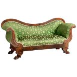 A mahogany veneered Empire sofa, H 95,5 - 195 - D 63 cm