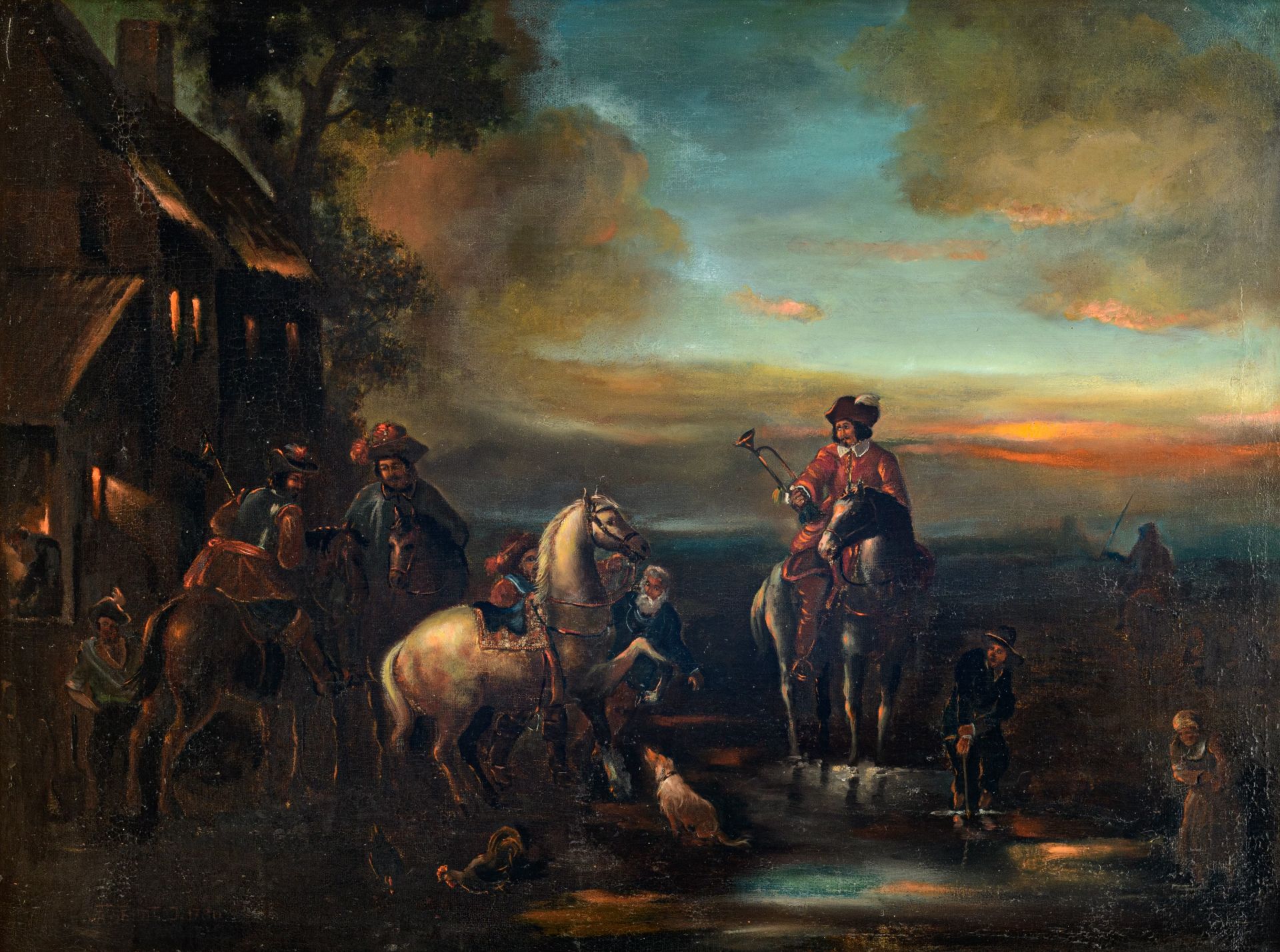 Jean Vasserot (?) (1769-?), travellers near the inn, dated 1780, 66,5 x 86,5 cm