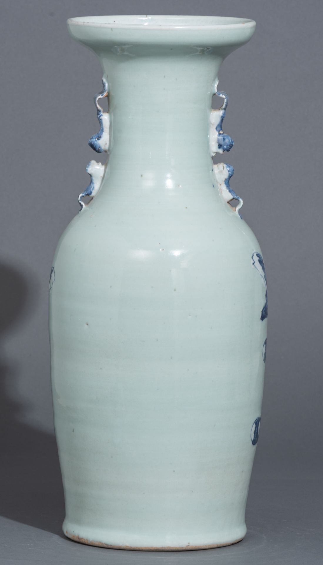 A Chinese blue and white on a celadon ground vase, 19thC, H 58,5 cm - Image 4 of 6