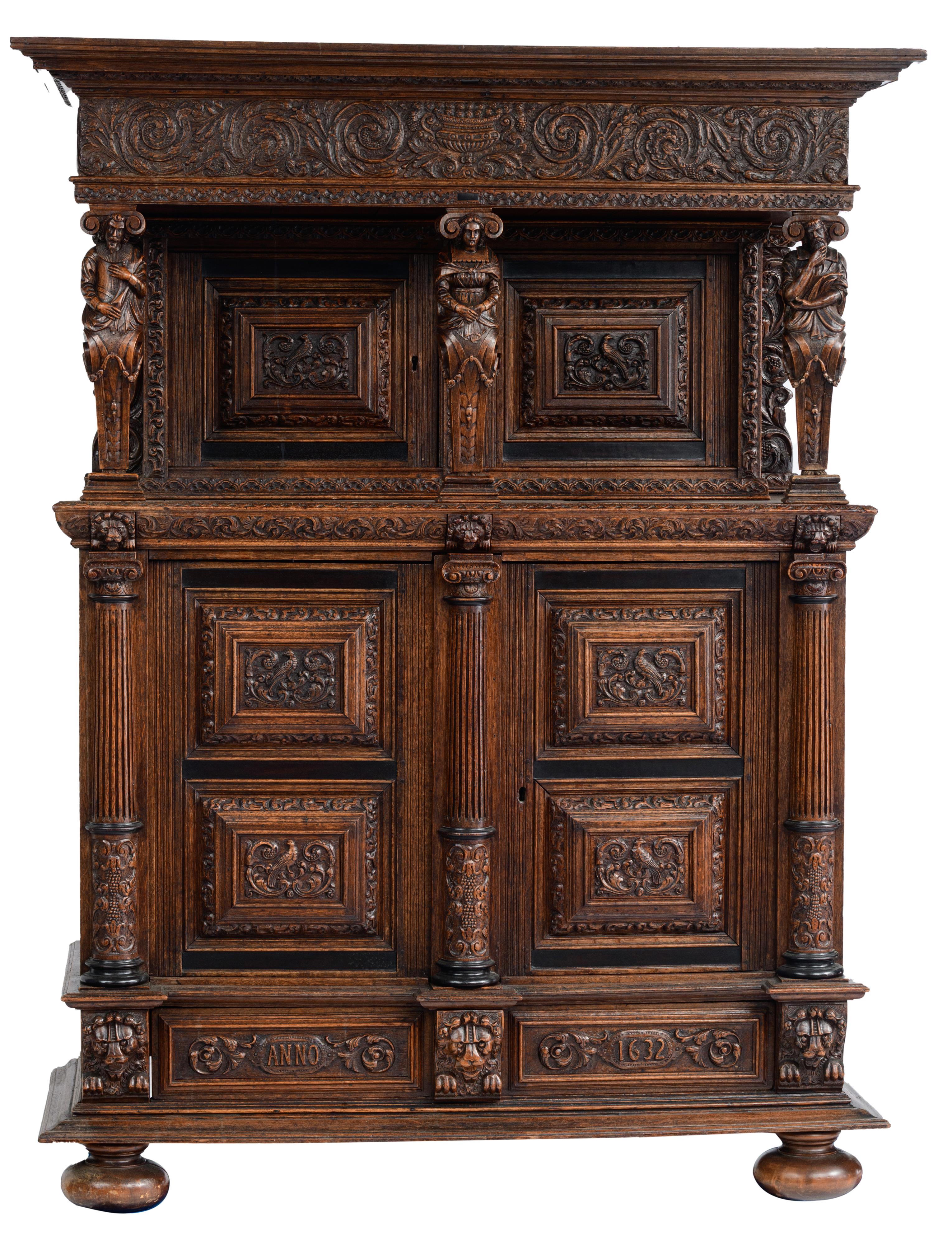 A Dutch-Zeelandic oak side cabinet 'Beeldenkast', dated 1632, H 206 - W 160 - D 66 cm - Bild 2 aus 10