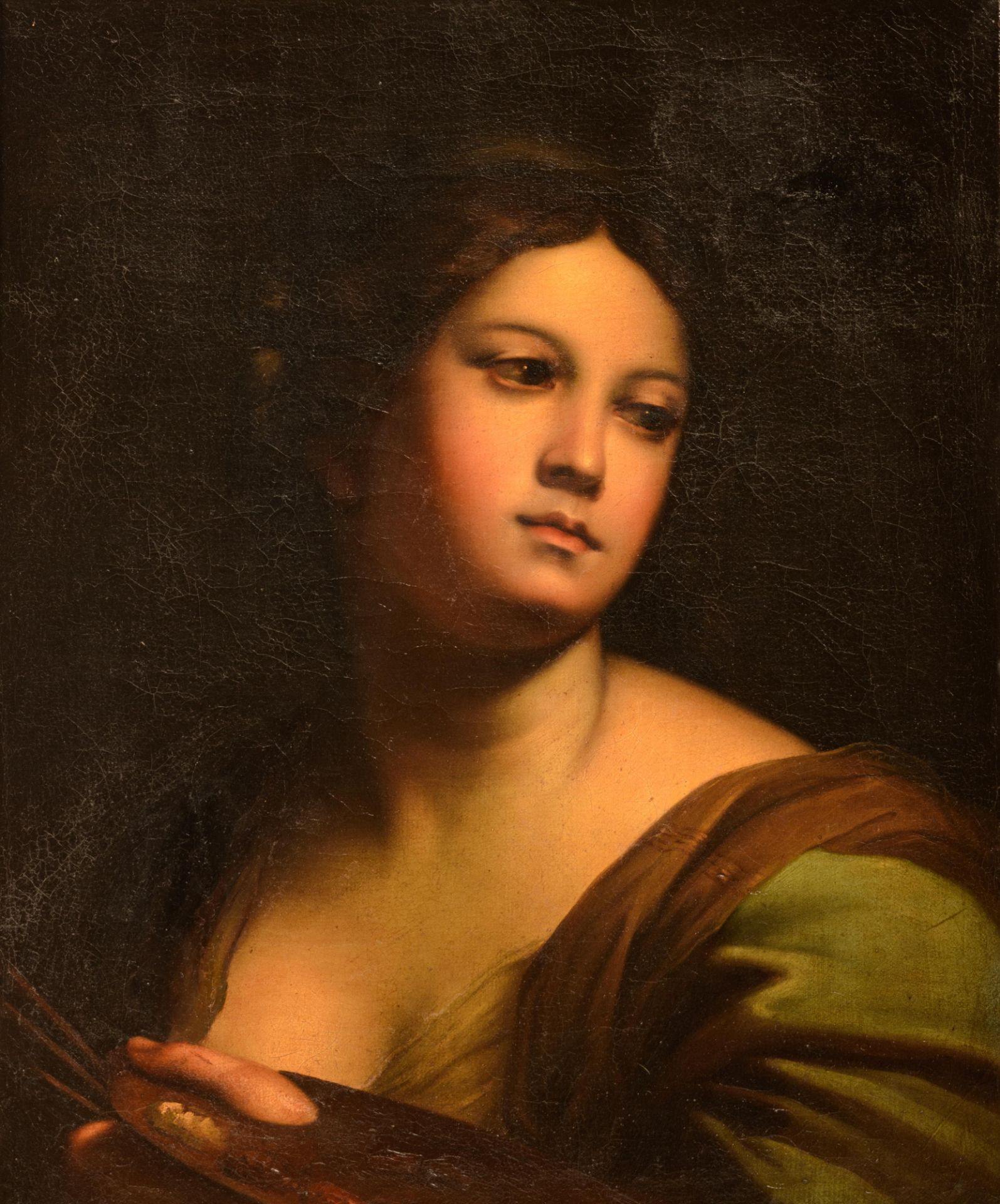 (Circle of) Carlo Maratta (1625-1713), portrait of a female artist, 50 x 64 cm