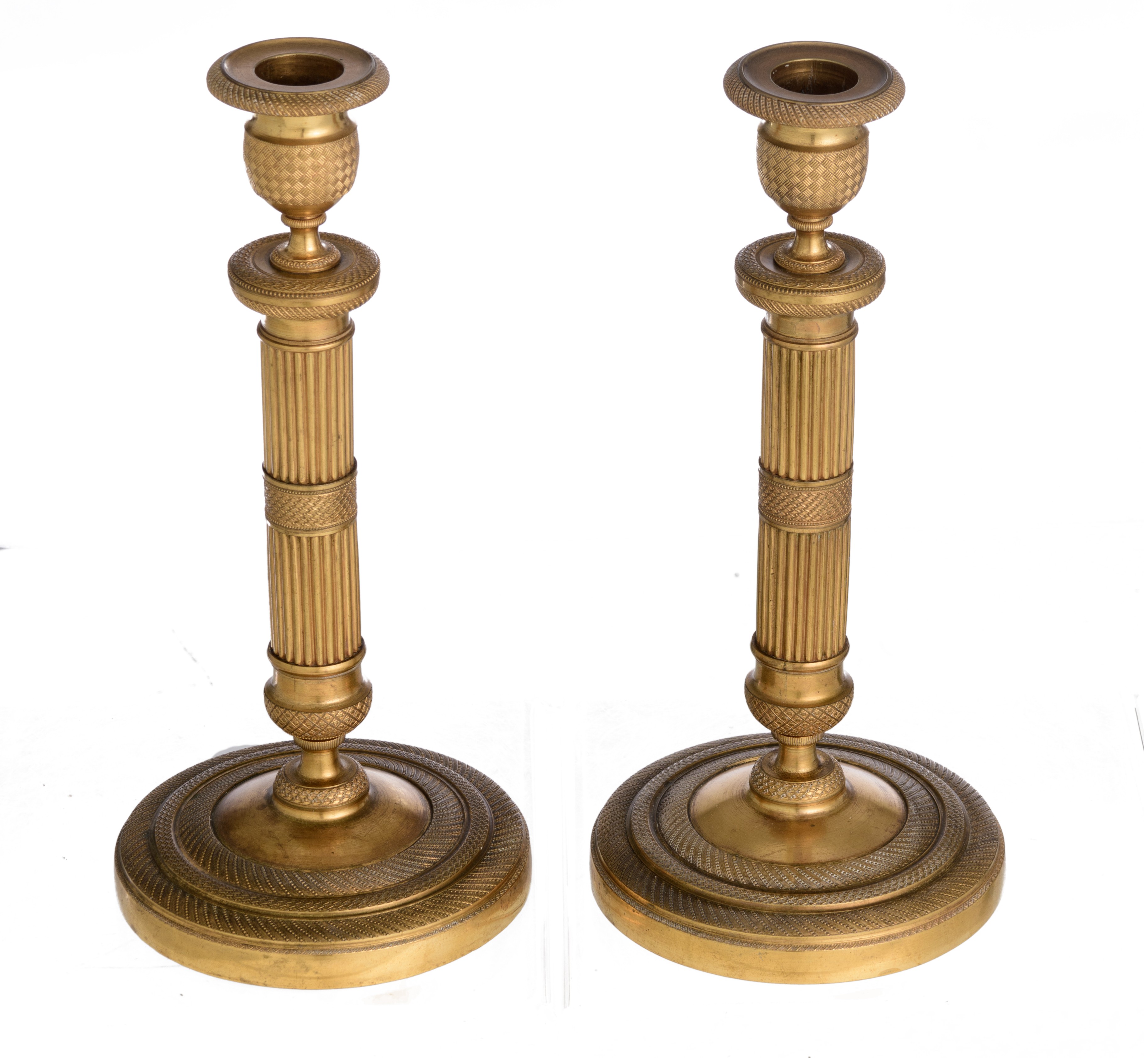 A French Charles X style mantle clock, and a ditto pair of period candlesticks, H 28,5 - 34 cm - Image 17 of 18