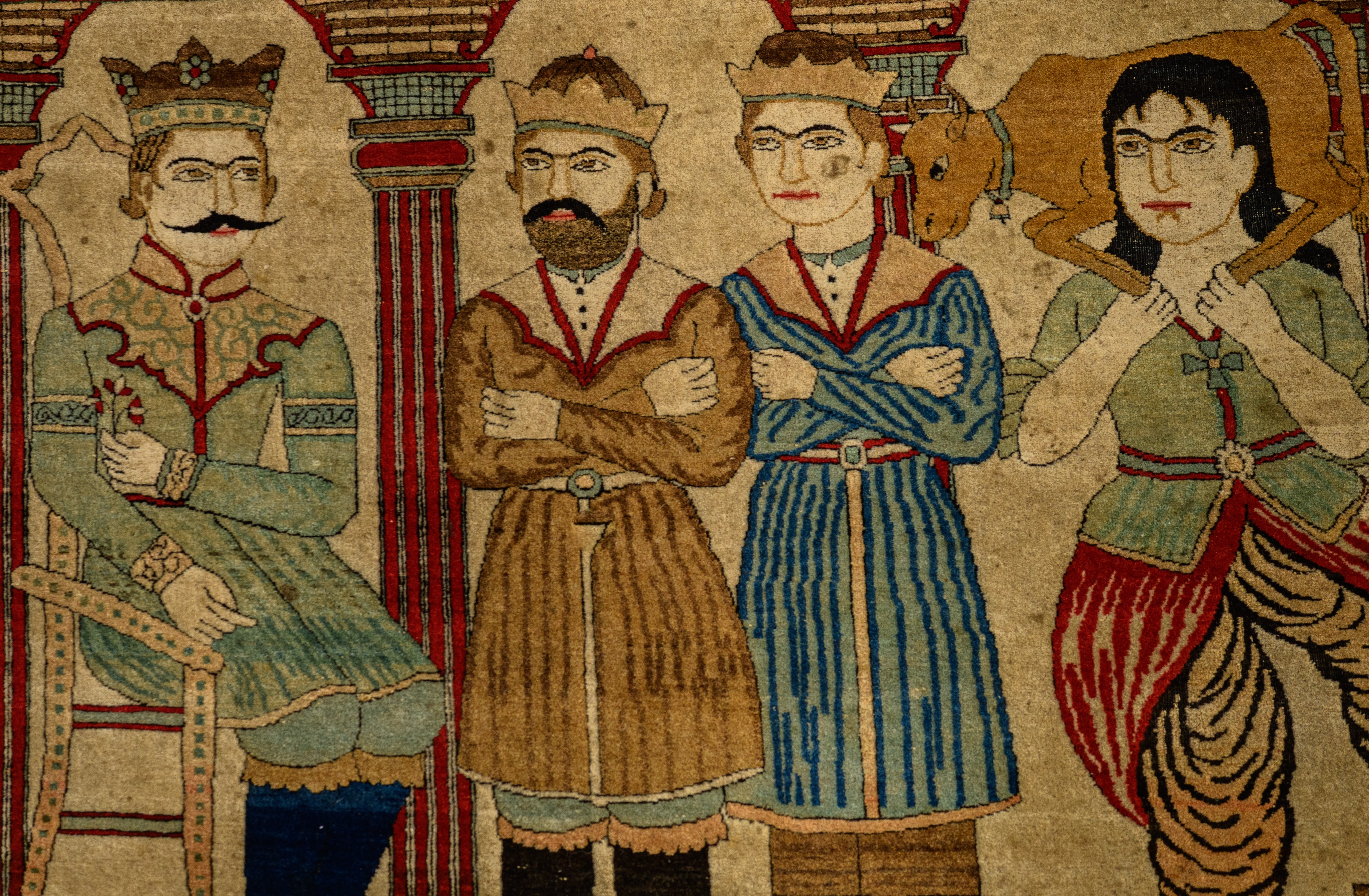 A pictorial Kashan 'Mohtasham' rug, featuring King Bahram, 19thC, 132 x 204 cm - Bild 7 aus 7