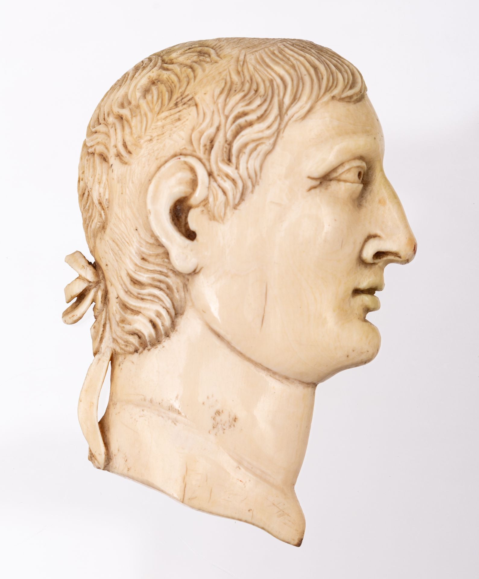 A rare series of twelve ivory profile portraits of Roman emperors, late 18thC / early 19thC, H 7,2 - - Image 12 of 36