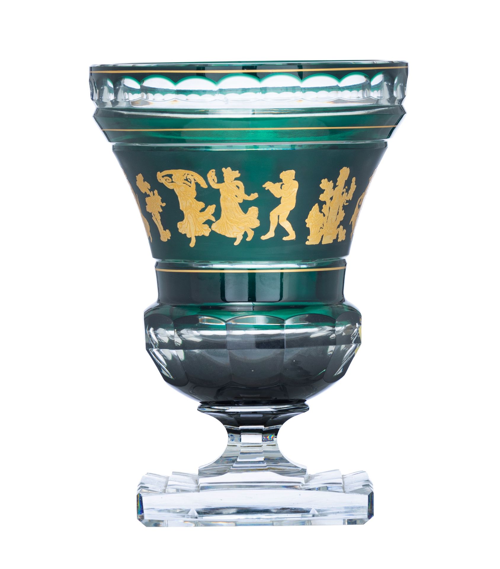 A green overlay Val-Saint-Lambert 'la danse de Flore' vase, H 25 cm - Image 4 of 9