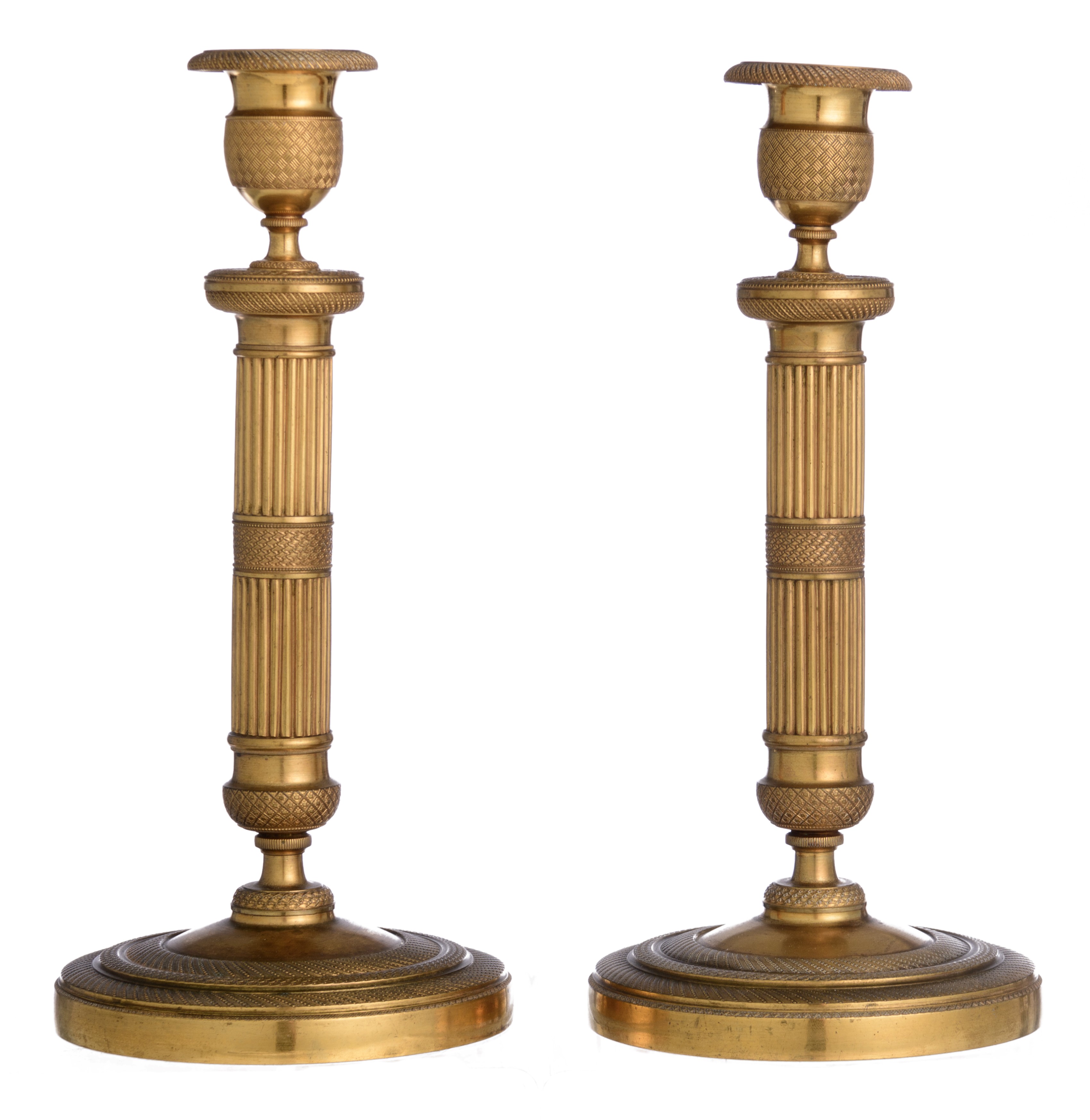 A French Charles X style mantle clock, and a ditto pair of period candlesticks, H 28,5 - 34 cm - Image 16 of 18