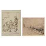 Ink drawing after Gabriel Metsu and an etching by Henri Victor Wolvens, 13,9 x 17,9 - 21 x 27,5 cm