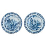 A rare pair of Dutch Delftware plates, marked Paulus van der Burgh, 18thC, ø 33,5 cm