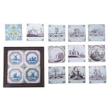 An important lot of 17th - 18th - 19thC blue and white and manganese decorated Delft tiles; we added