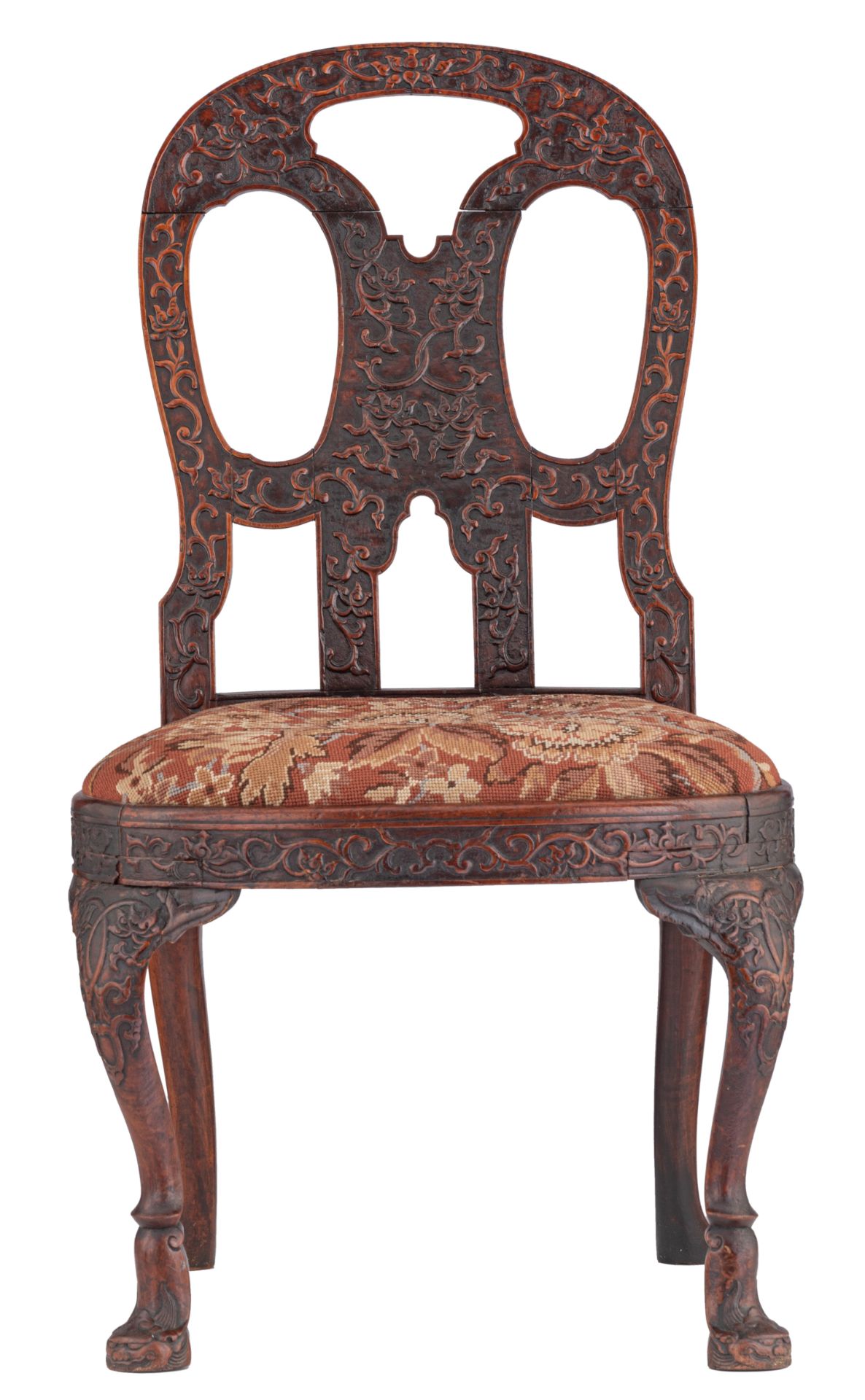 A very rare Chinese export Padouk chair, second half of the 18thC, H 100 - W 55 - D 58 cm - Image 2 of 24