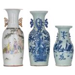 Two Chinese blue and white on celadon ground vases, H 42,5 - 58,5 cm; added a Chinese Qianjiangcai v
