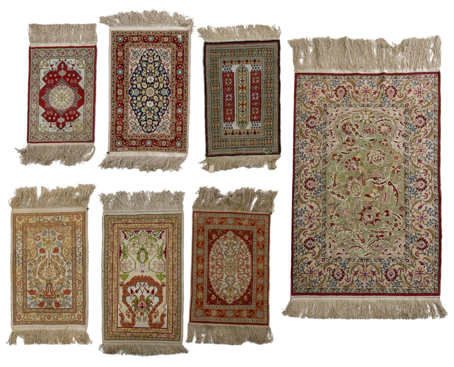 A collection of seven Oriental silk carpets, of various dimensions - Image 2 of 12