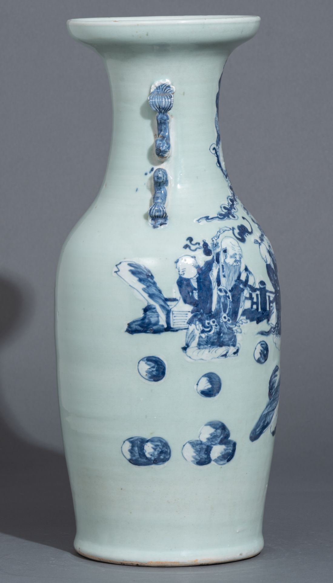 A Chinese blue and white on a celadon ground vase, 19thC, H 58,5 cm - Image 5 of 6