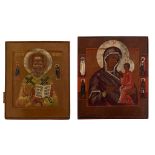 Two 19thC Russian icons of Virgin Hodegetria and Saint Peter, 27 x 34 - 31 x 36 cm