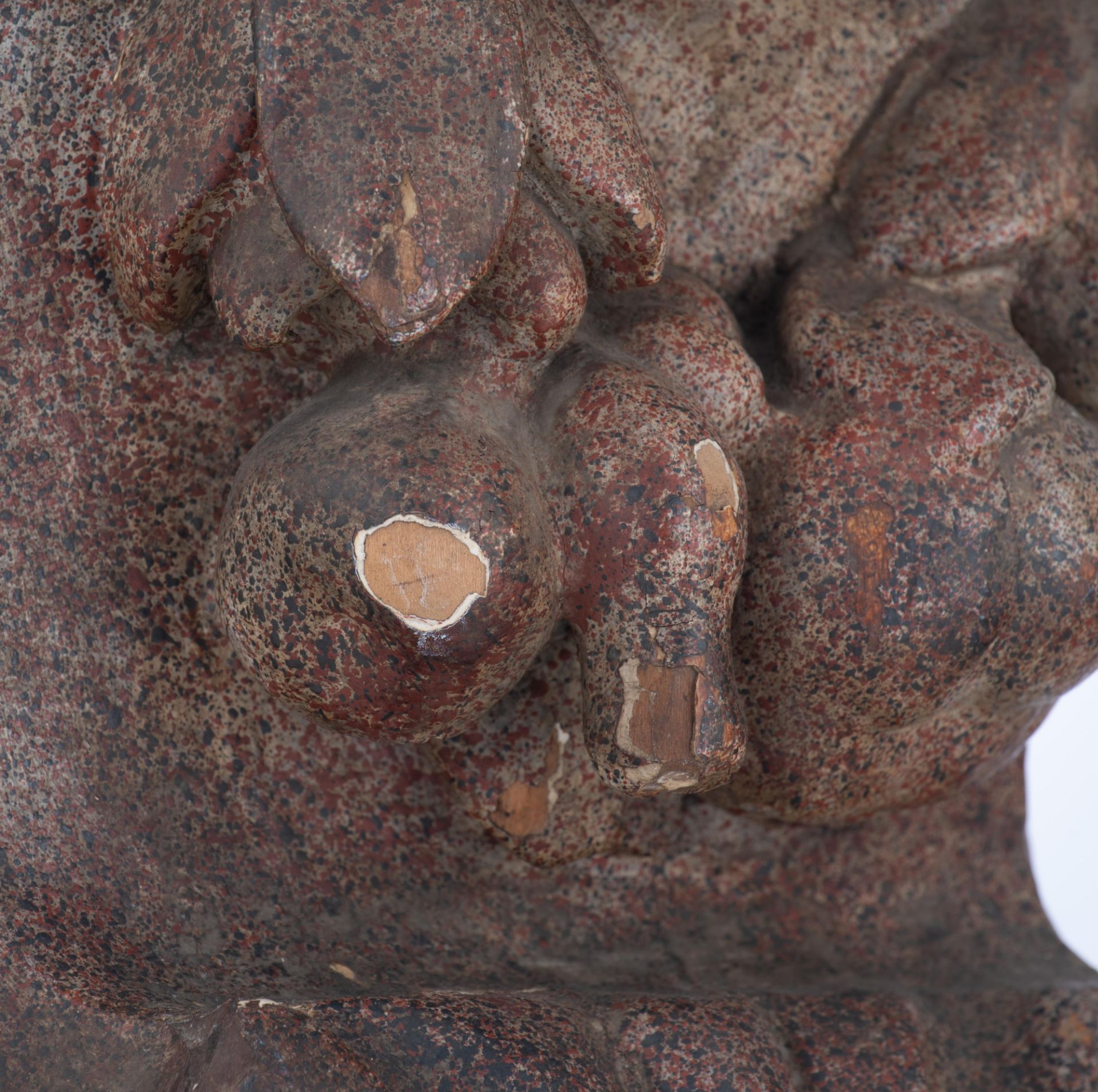 A pair of Baroque putti, representing allegory on summer and autumn, 17th/18thC, H 123,5 - 125,5 cm - Image 19 of 21