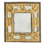 A Baroque wall mirror, with gilt and openworked brass fittings, 17th/18thC, 62 x 66 cm