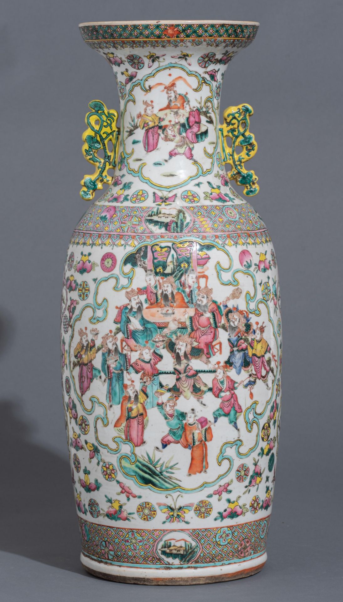 A Chinese famille rose vase, paired with Lingzhi handles, 19thC, H 58 cm - Image 3 of 10
