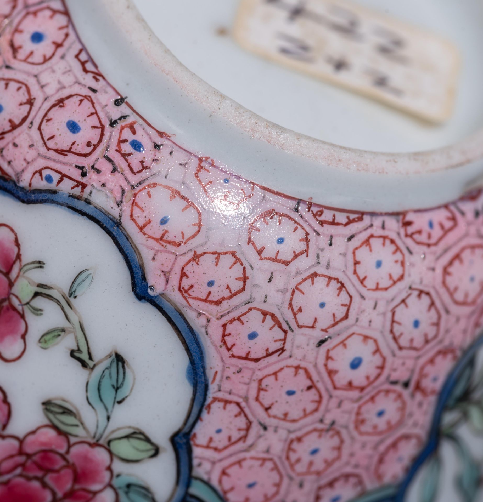 A set of Chinese famille rose 'peony' cup and saucer, Yongzheng period, ø 10,8 cm - Image 14 of 14