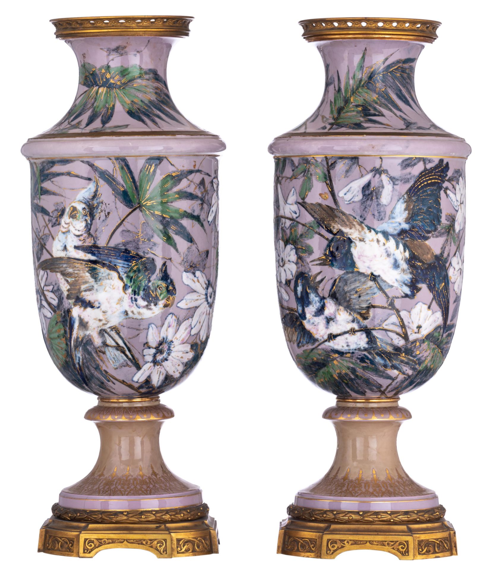 An imposing pair of Japonism inspired vases, H 91 cm