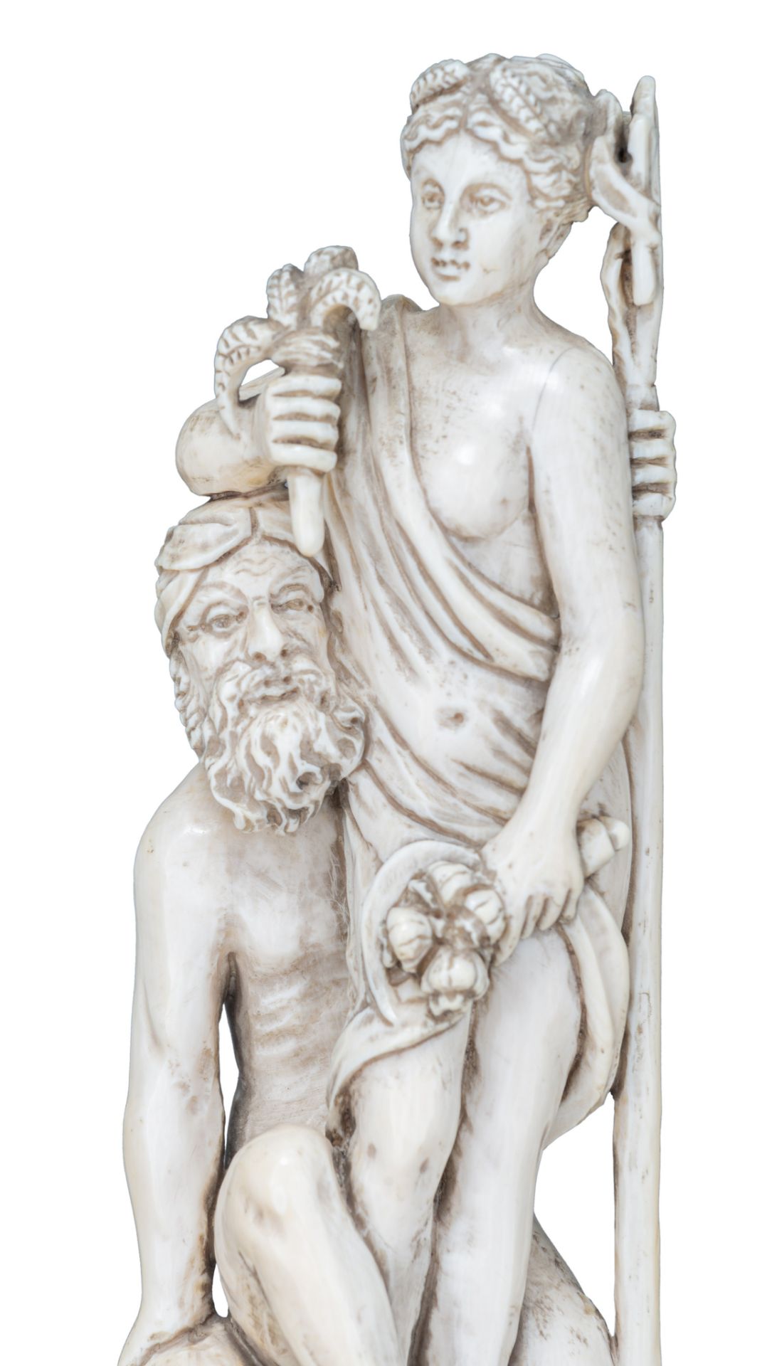 A second half of the19thC Dieppe or Paris mythological ivory group depicting Neptune & Flora, H 22,4 - Image 6 of 13