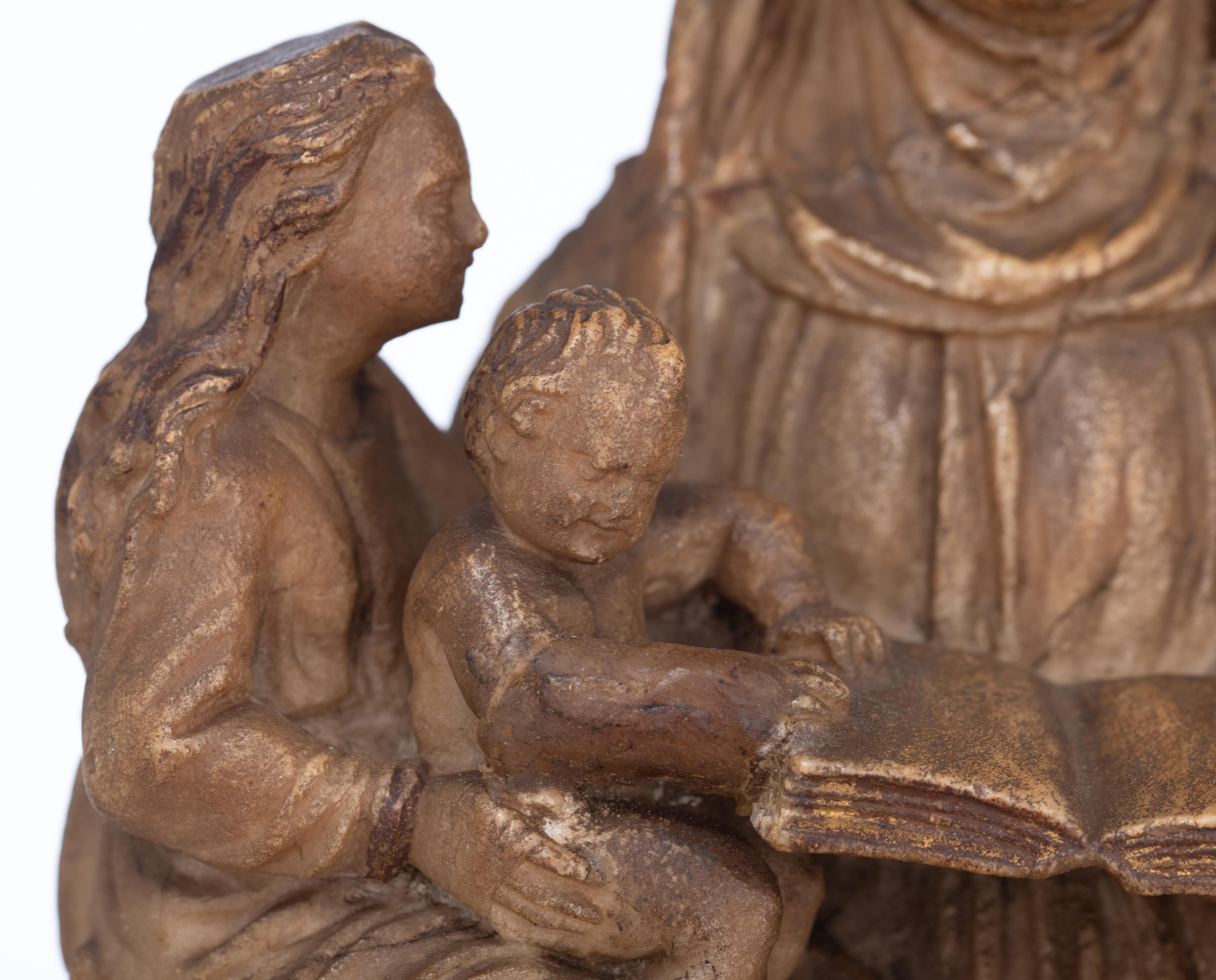 An alabaster Saint Anne with the Virgin and Child, 16thC, the Southern Netherlands, H 42 cm - Bild 6 aus 11