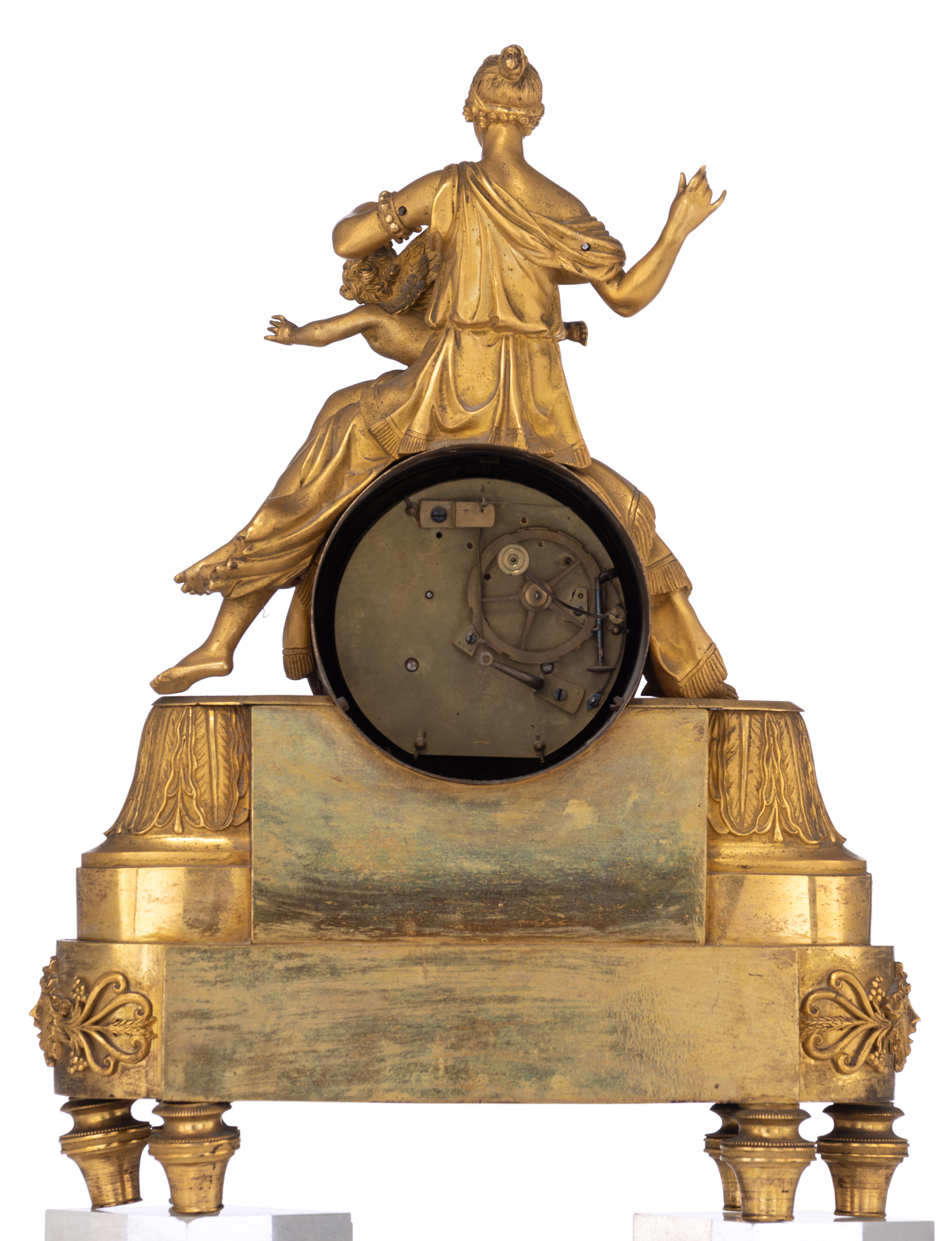 A French Restauration gilt bronze mantle clock, marked 'Bekerr à Paris', H 33 - W 43,5 cm - Image 3 of 9