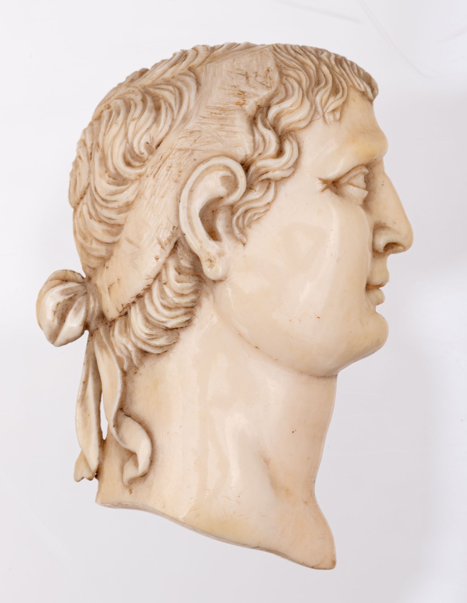 A rare series of twelve ivory profile portraits of Roman emperors, late 18thC / early 19thC, H 7,2 - - Image 14 of 36