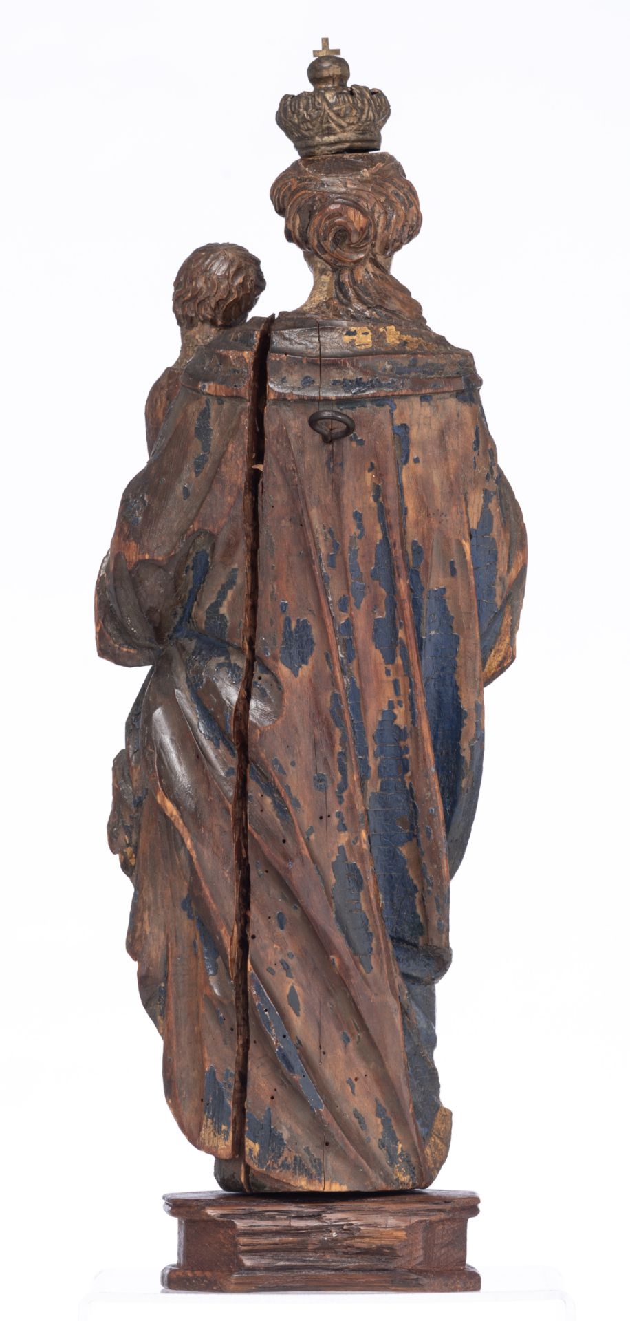 A 17thC polychrome painted limewood Madonna and Child, on an oak socle, Southern Netherlands, H Mado - Image 3 of 19