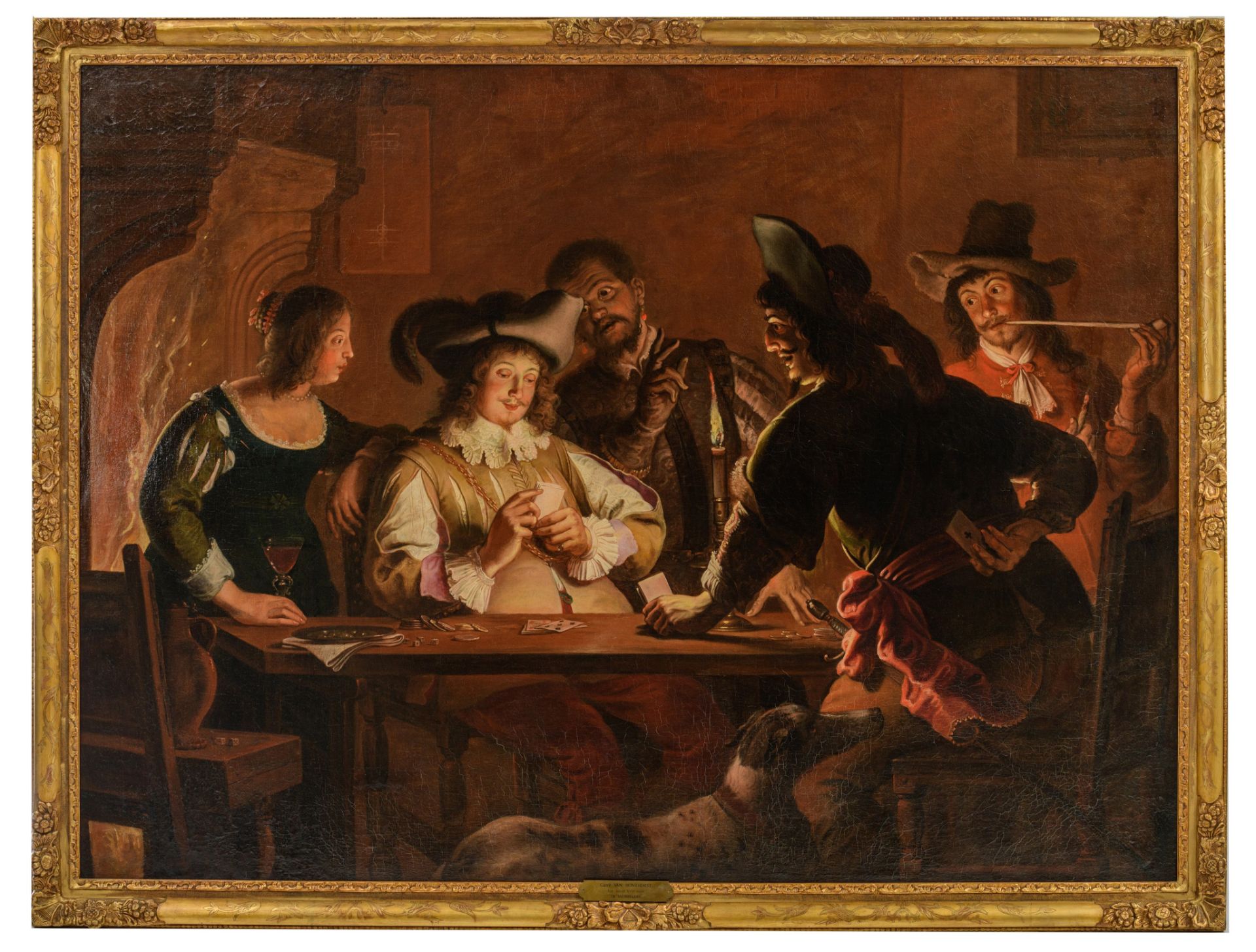 Circle of Gerard van Honthorst, the card play cheaters, 17thC, 163 x 223 cm - Image 2 of 10