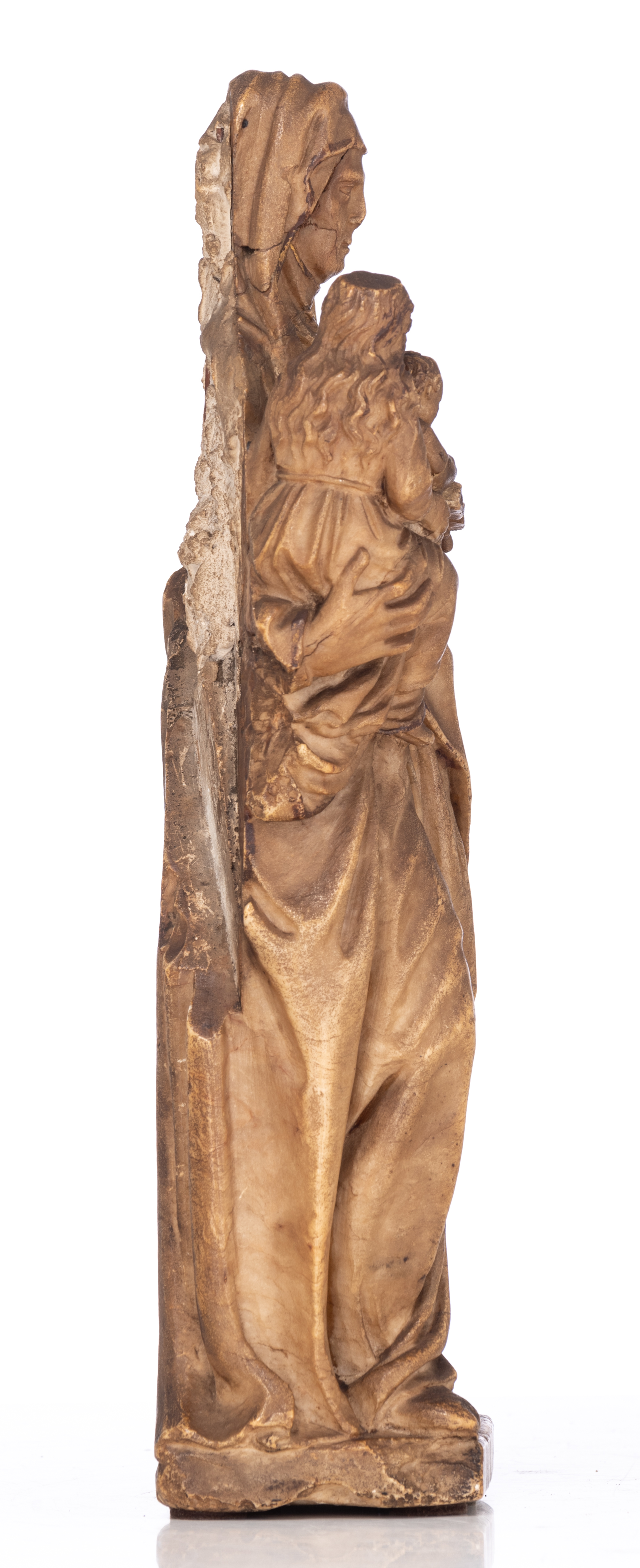 An alabaster Saint Anne with the Virgin and Child, 16thC, the Southern Netherlands, H 42 cm - Bild 2 aus 11