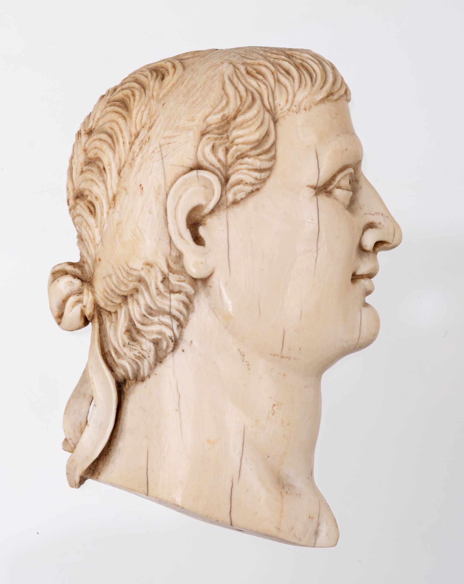 A rare series of twelve ivory profile portraits of Roman emperors, late 18thC / early 19thC, H 7,2 - - Image 9 of 36