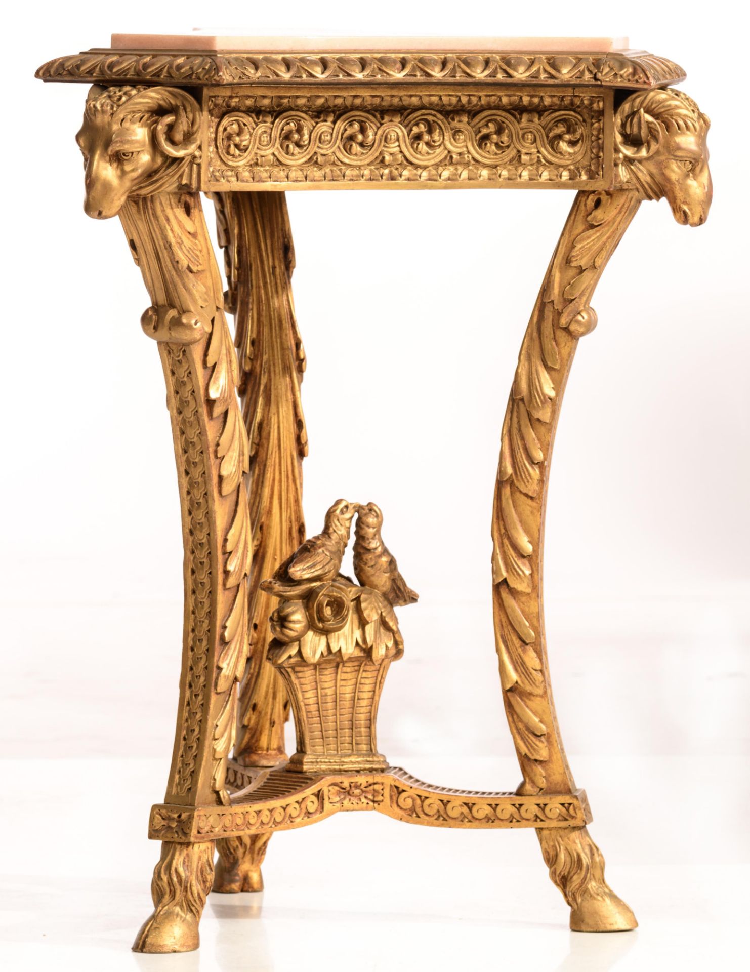 A Louis XVI style carved and giltwood gueridon, H 75 - W 57 - D 53 cm - Image 5 of 9