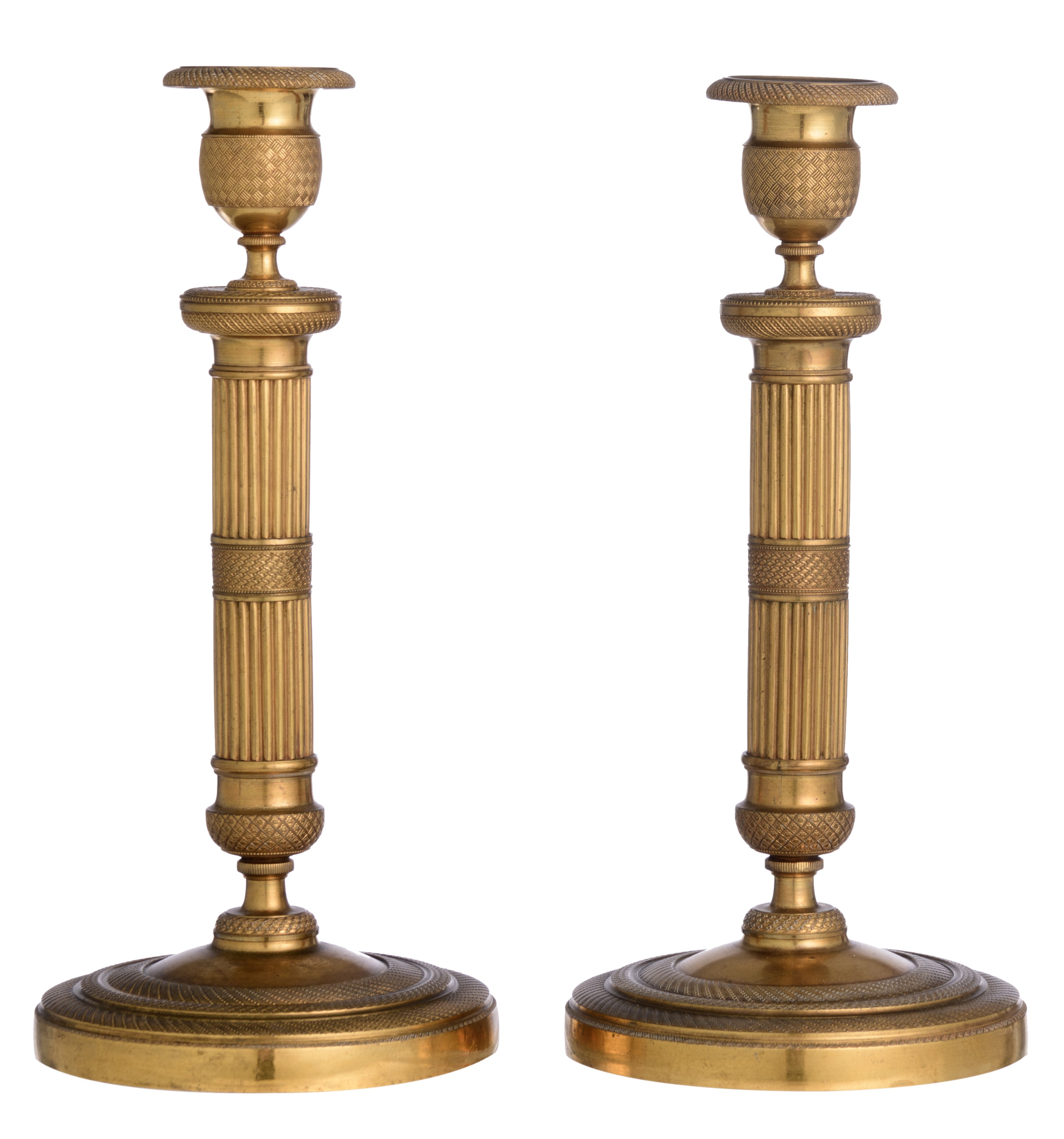 A French Charles X style mantle clock, and a ditto pair of period candlesticks, H 28,5 - 34 cm - Image 13 of 18