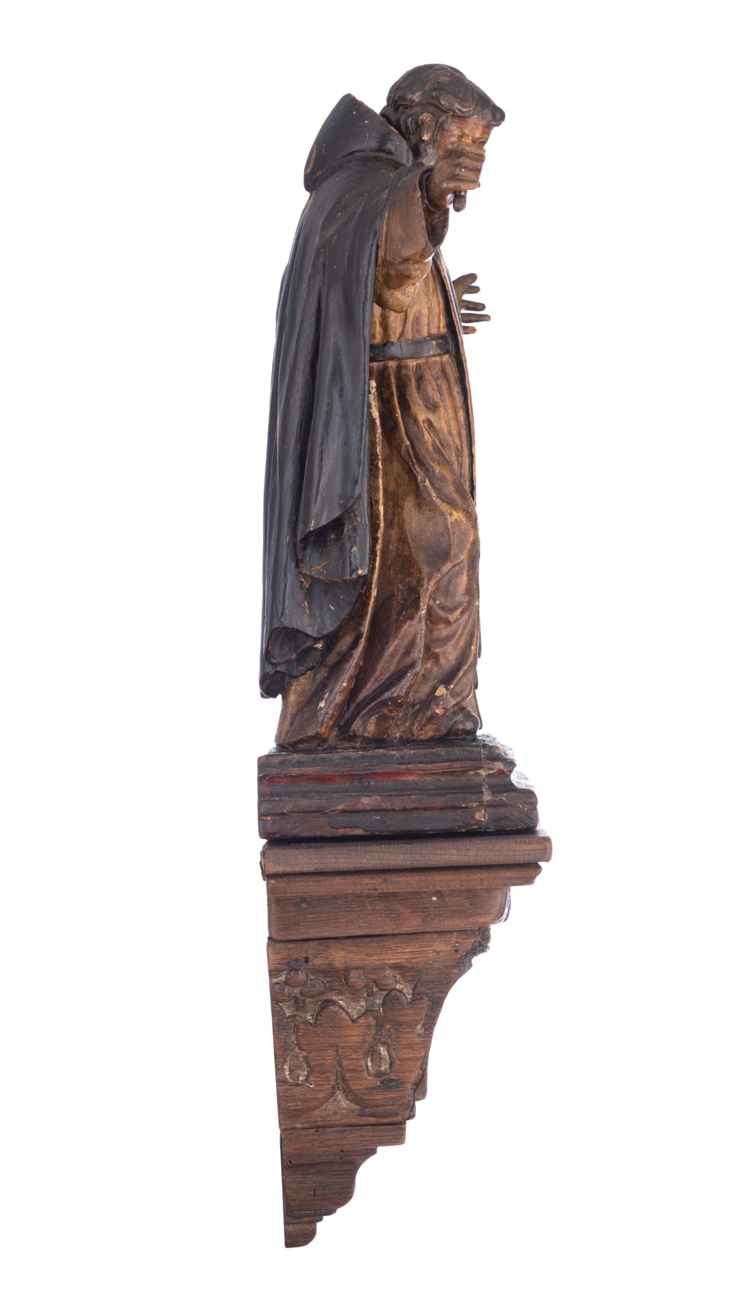 A 17thC polychrome painted (lime)wooden statue of a Cistercian monk (Robertus van Molesme?), souther - Image 4 of 17