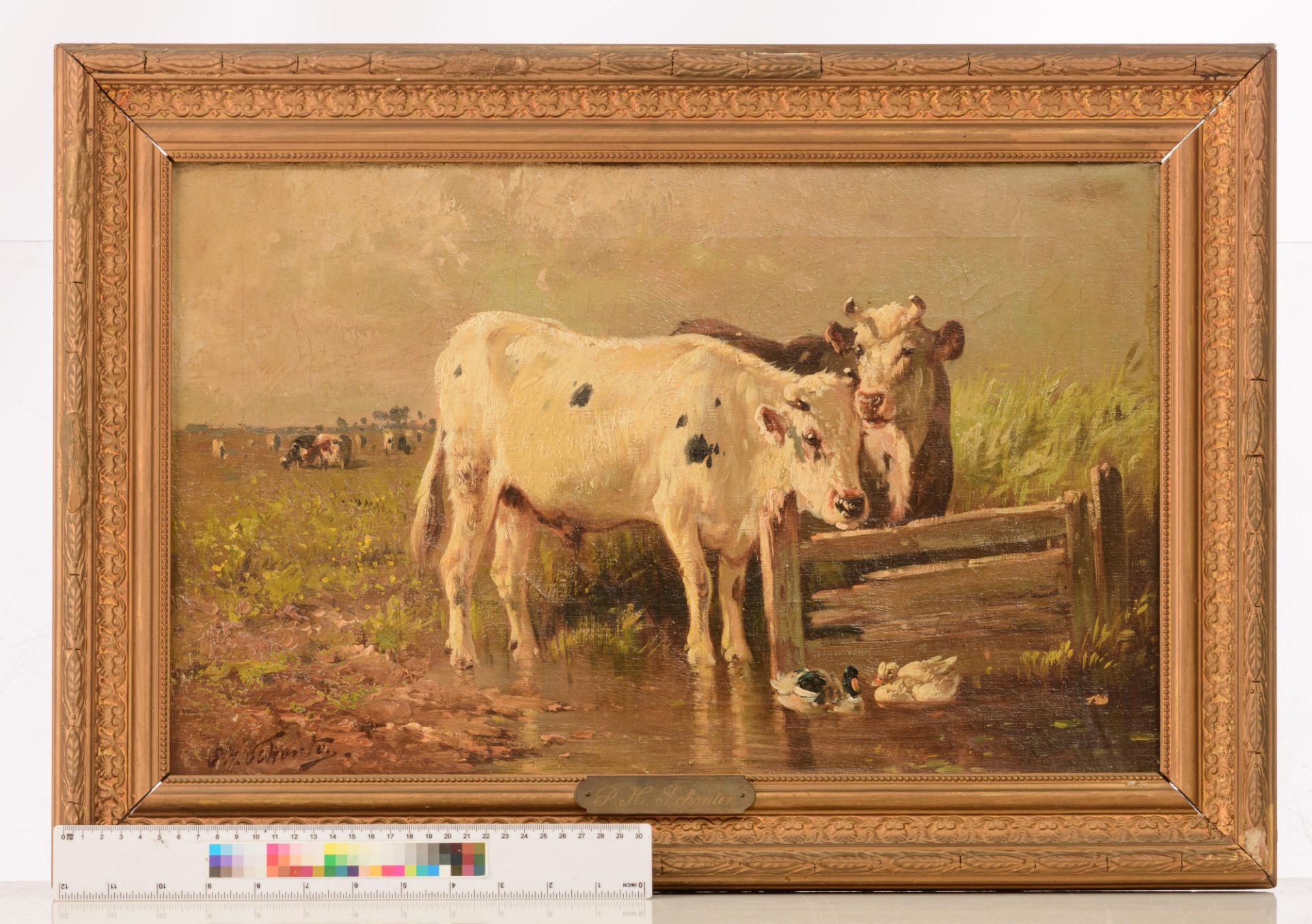 Henri Schouten (c.1857-1927), cows near the pond, 33,5 x 53,5 cm - Image 9 of 9