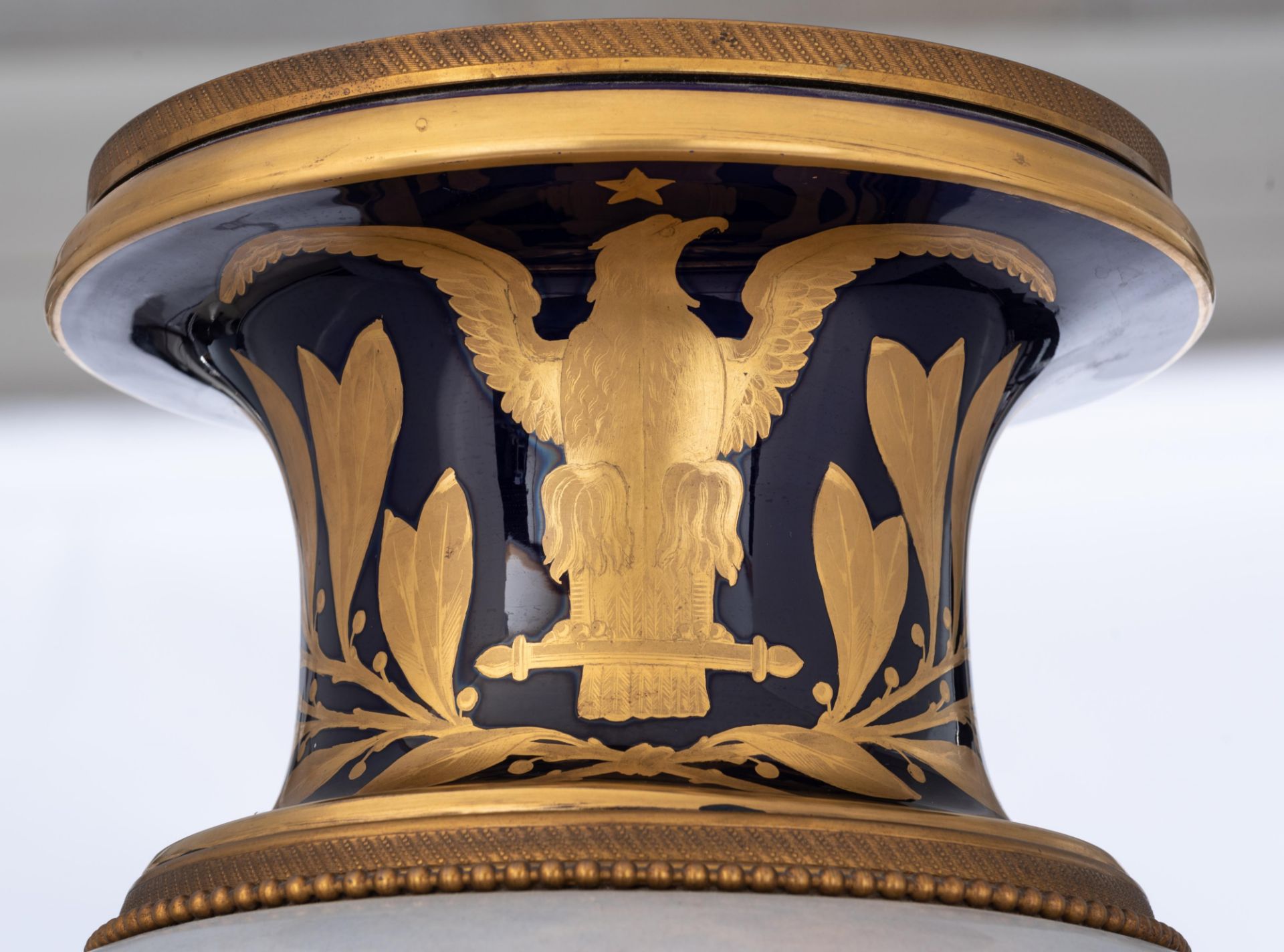 An imposing Sèvres vase, decorated with Napoleon at the battle of Jena, signed, H 84 cm - Image 5 of 5