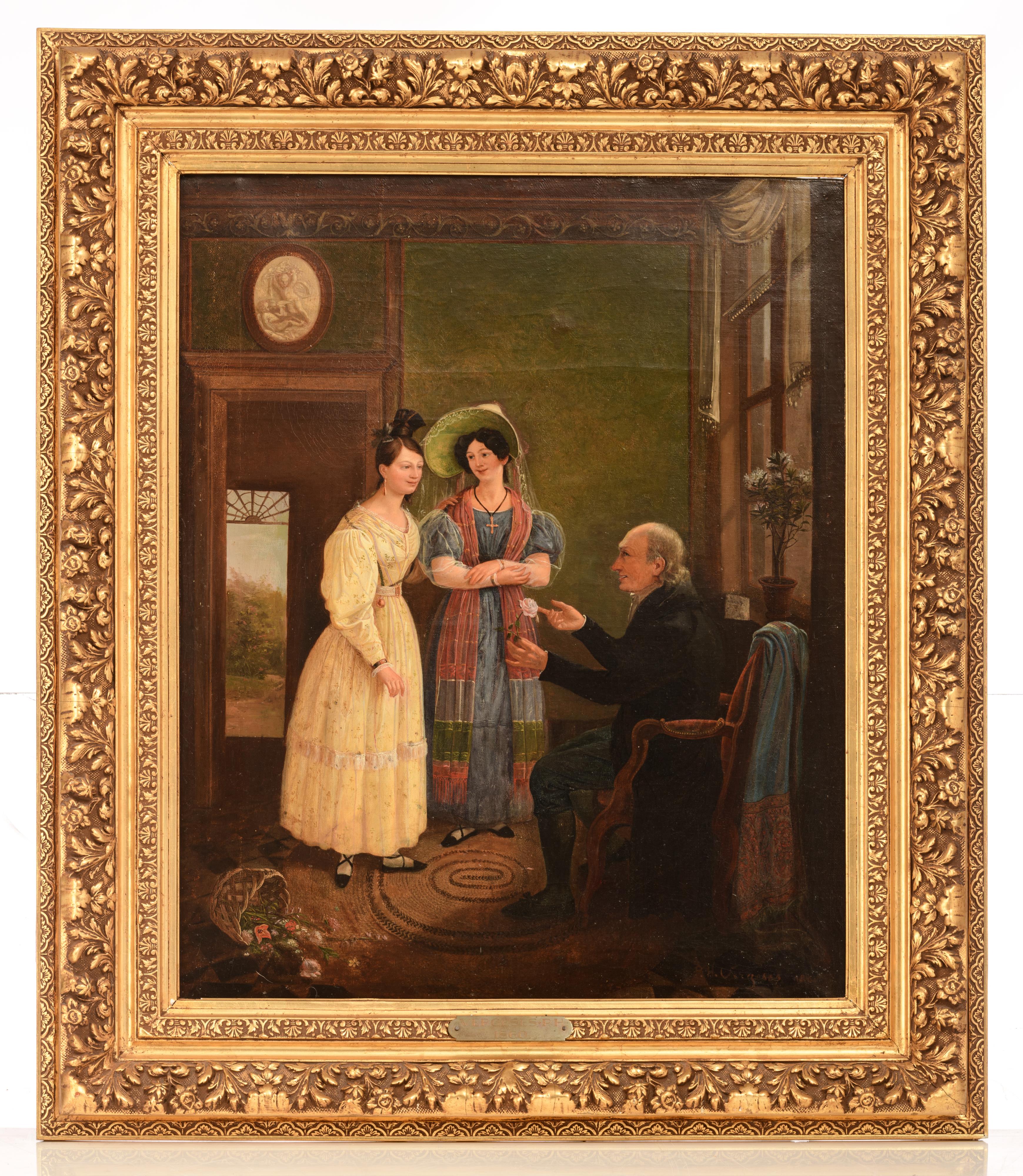 P.H. Vergeses, two sisters pleasing their father with a flower, 52,5 x 65 cm - Image 2 of 15
