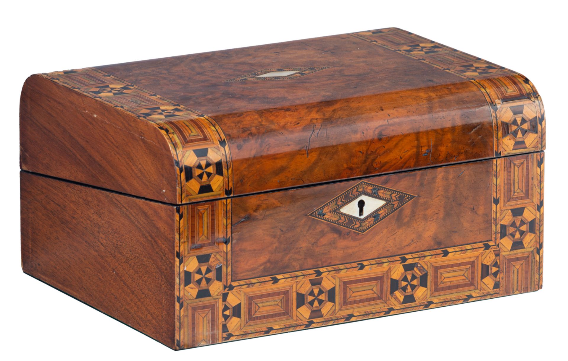 A fine marquetry decorated writing box 'Ecritoire', H 15,5 - W 30 - D 23,5 cm - Image 16 of 17