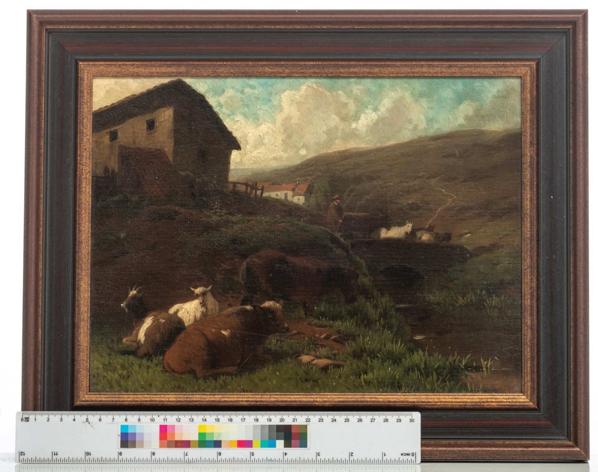 A mountainous and bucolic landscape, 18thC, 25,5 x 34,5 cm - Image 7 of 7