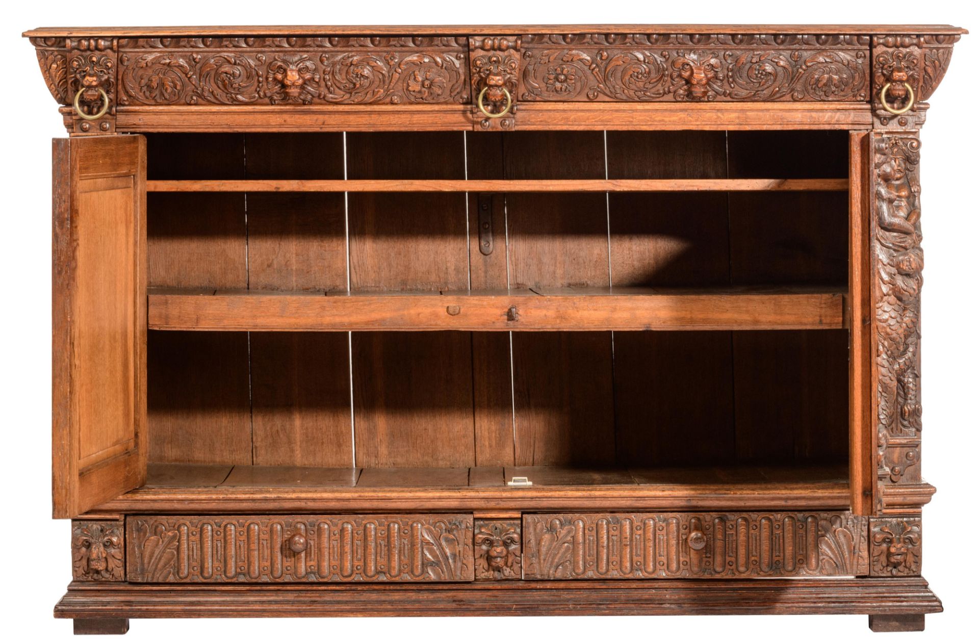 A Flemish cupboard 'bahut', 17thC and later, H 117,5 - W 181 - D 72,5 cm - Image 6 of 12