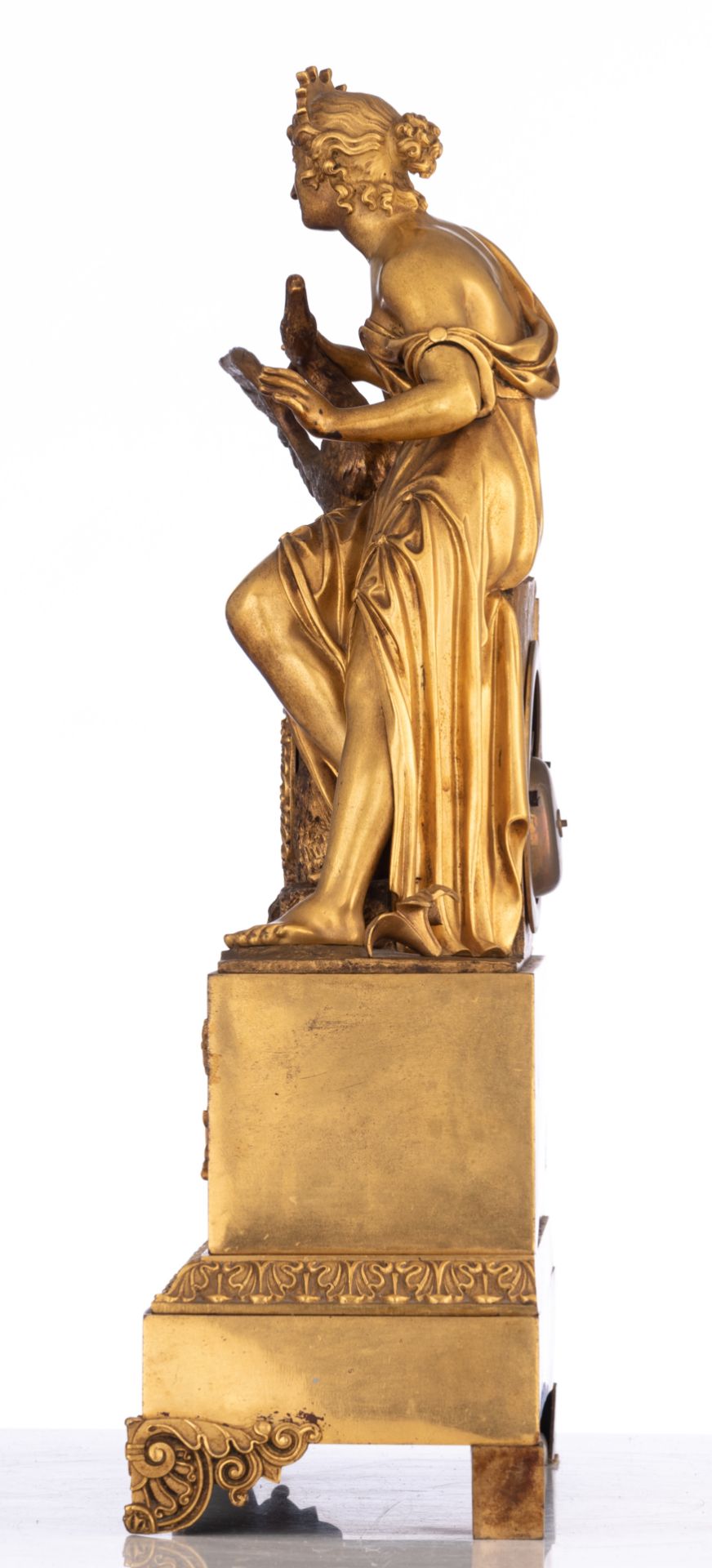 A Restauration style mantle clock, with on top Leda and the swan, H 49 - W 35,5 cm - Image 2 of 8
