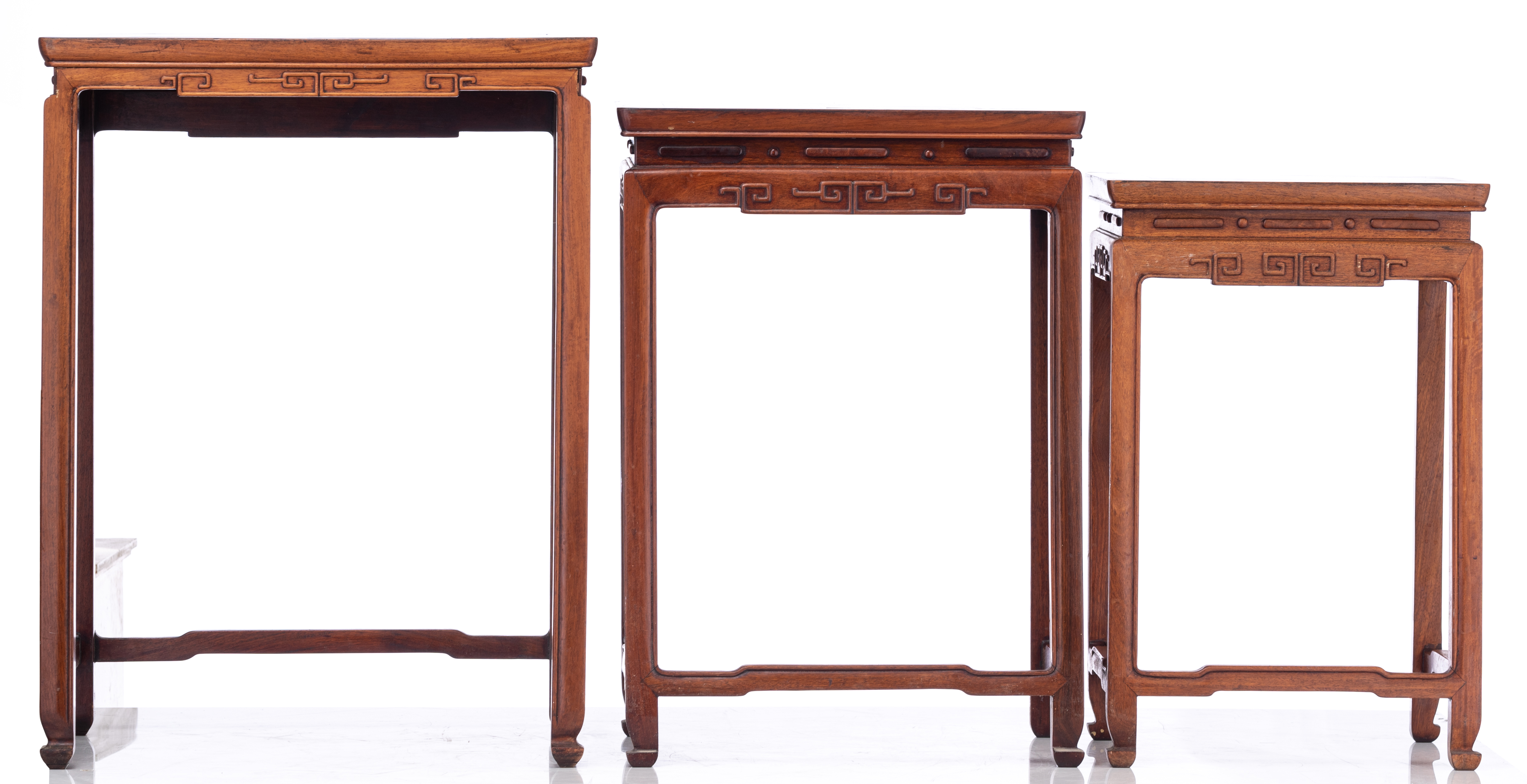 A set of three Chinese nesting tables, H 53,5 - 66,5 cm - Image 4 of 7