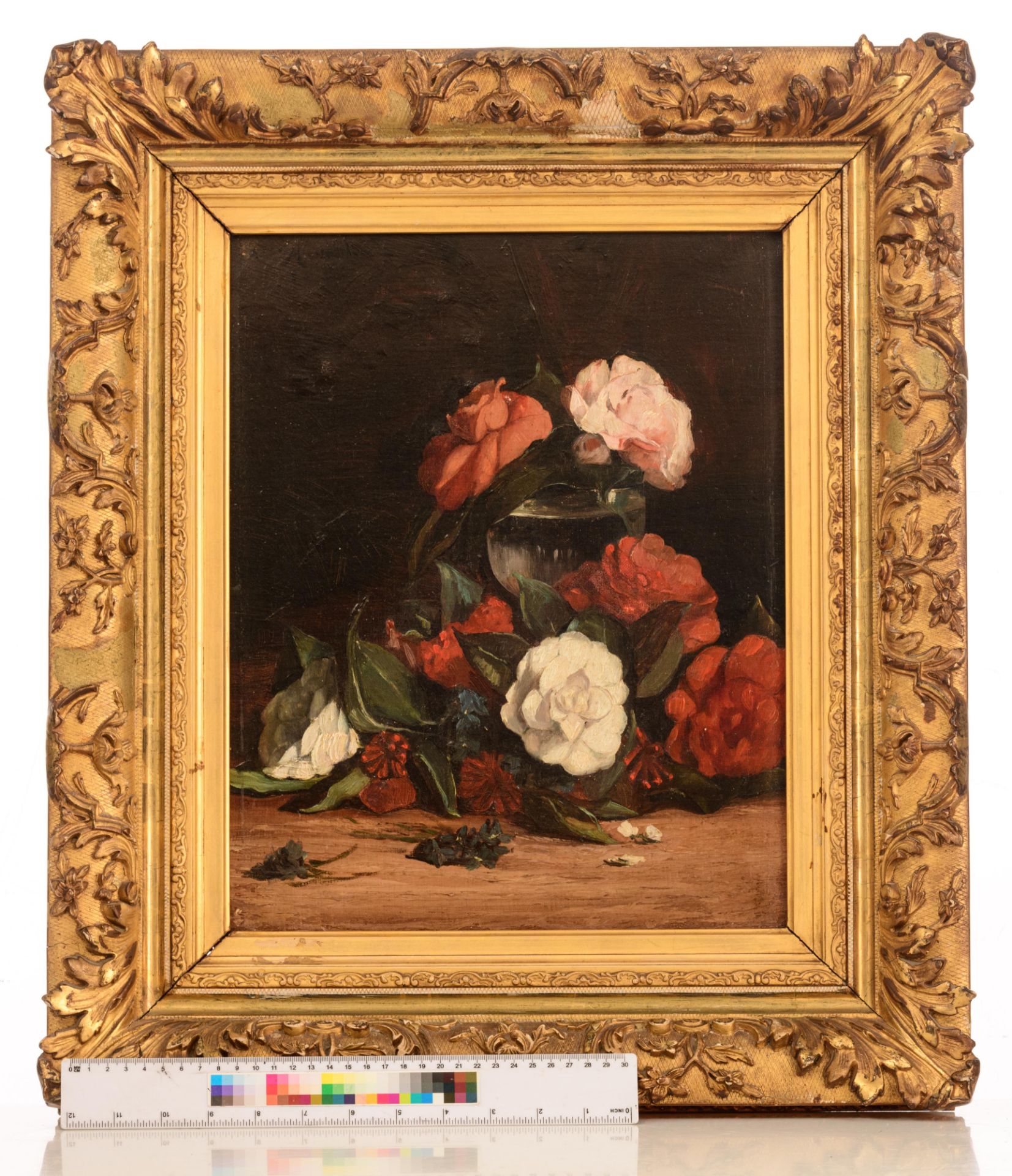 Indistinctly signed, a flower still life, 1884, 33 x 40 cm - Image 8 of 8